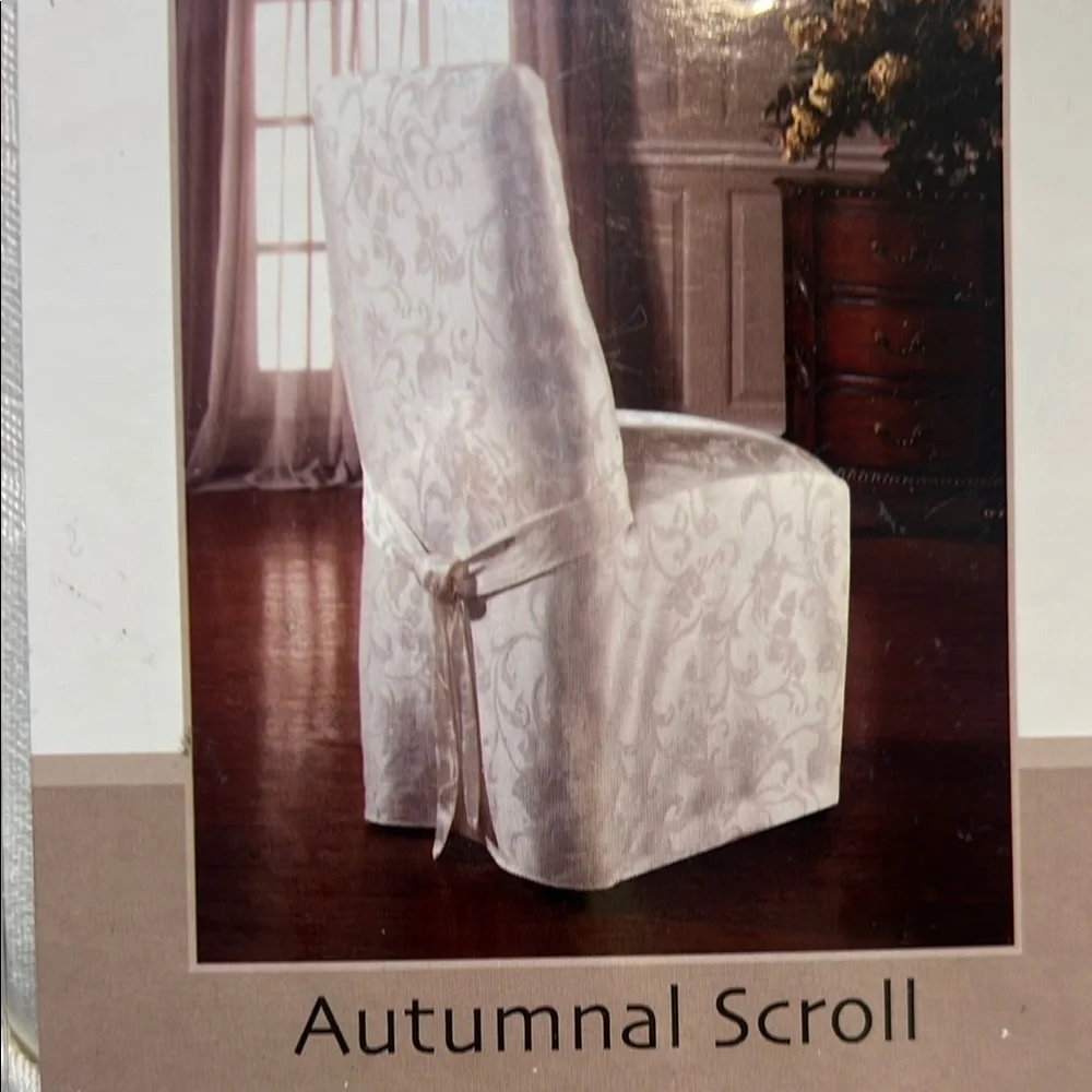 NWT Set of 4 Texstyle Autumnal Scroll Dining Room Chair Cover - Cream